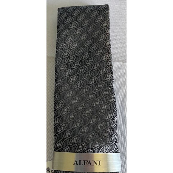 NWT Alfani Mens Harper Geo Print Neck Tie Charcoal Gray OS - Picture 4 of 12